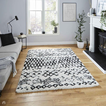 Scandi Berber G271 Modern Moroccan Berber Soft Plush Boho Shaggy White/Black Rug-Think Rugs-Rug Love - The Most Loved Rug Store